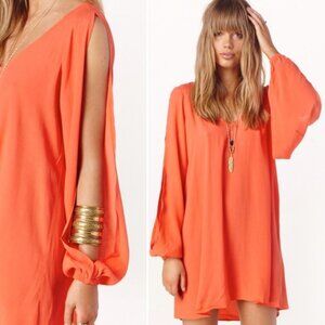Lovers & Friends Gracie Split Sleeve Mini Dress Size XS Coral Reef Orange